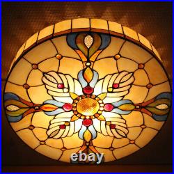 12 Tiffany Stained Glass Round Drum Flush Mount Ceiling Light Lamp Fixture