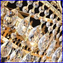 15''Vintage Crown Ceiling Light Gold Crystal Chandelier Pendant Hanging Lamp
