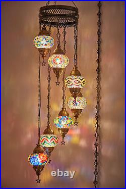 7 Globes Turkish Moroccan Plug In Swag Ceiling Hanging Lamp Light Chandelier