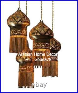 Handcrafted 4 in 1 Moroccan Brass Ceiling Light Fixture Lamp Chandelier