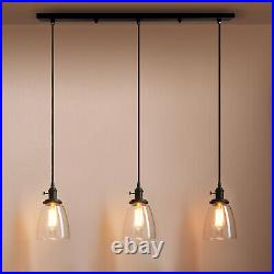 Kitchen Island 3 Light Clear Glass Pendant Lamp Dining Bar Ceiling Chandelier