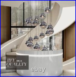 LED Globe Chandelier Glass Stair Ceiling Light Lighting Silver Lamp Villa Lobby