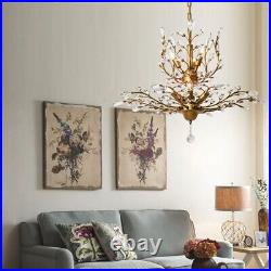 Luxury Gold Crystal Chandelier Flower Tree Pendant Lamp 7-Light Ceiling Fixtures