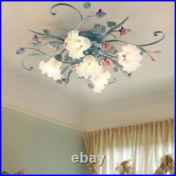 Mediterranean Style Ceiling Lights Girls Room Bedroom Flower Lamps Chandeliers