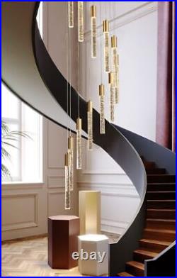Modern Crystal Column Stair Chandelier Pendant Lamp Villa LOFT Ceiling Light LED