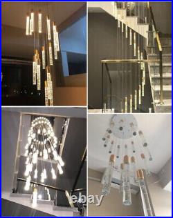 Modern Crystal Column Stair Chandelier Pendant Lamp Villa LOFT Ceiling Light LED