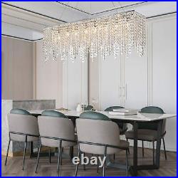 Modern Crystal Rain Drop Chandelier Rectangle Pendant Light Ceiling Lamp Kitchen