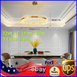 Modern LED Chandelier Crystal Pendant Lamp Round Ceiling Light Ring Adjustable