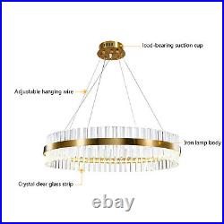 Modern LED Chandelier Crystal Pendant Lamp Round Ceiling Light Ring Adjustable