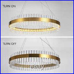 Modern LED Chandelier Crystal Pendant Lamp Round Ceiling Light Ring Adjustable