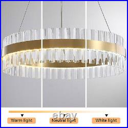 Modern LED Chandelier Crystal Pendant Lamp Round Ceiling Light Ring Adjustable