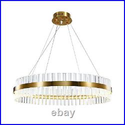 Modern LED Chandelier Crystal Pendant Lamp Round Ceiling Light Ring Adjustable