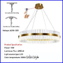 Modern LED Chandelier Crystal Pendant Lamp Round Ceiling Light Ring Adjustable