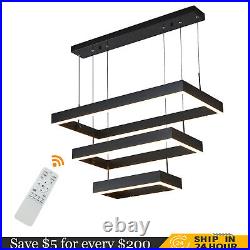 Modern LED Chandelier Light Rectangular Pendant Ceiling Light Lamp With Remote