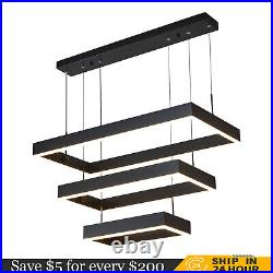 Modern LED Chandelier Light Rectangular Pendant Ceiling Light Lamp With Remote