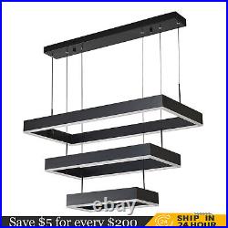 Modern LED Chandelier Light Rectangular Pendant Ceiling Light Lamp With Remote