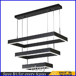 Modern LED Chandelier Light Rectangular Pendant Ceiling Light Lamp With Remote