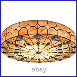 Tiffany Stained Glass Peacock Ceiling Light Home Flush Mount Lamp Fixtures 20