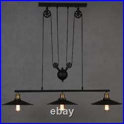 Vintage Industrial Hanging Pulley Pendant Light Retractable Ceiling Lamp Fixture