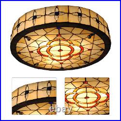 Vintage Tiffany Style Stained Glass Flush Mount Ceiling Light Lamp Fixture